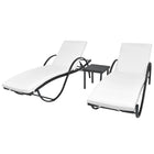 2 Sun Loungers with Table Poly Rattan Black