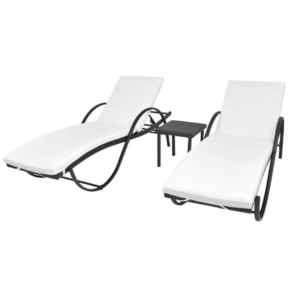 Ligbedden 2 St Met Tafel Poly Rattan Zwart