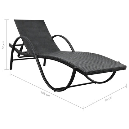Ligbedden 2 St Met Tafel Poly Rattan Zwart