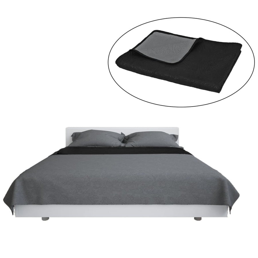 Bedsprei dubbelzijdig 220x240 cm quilt grijs en zwart