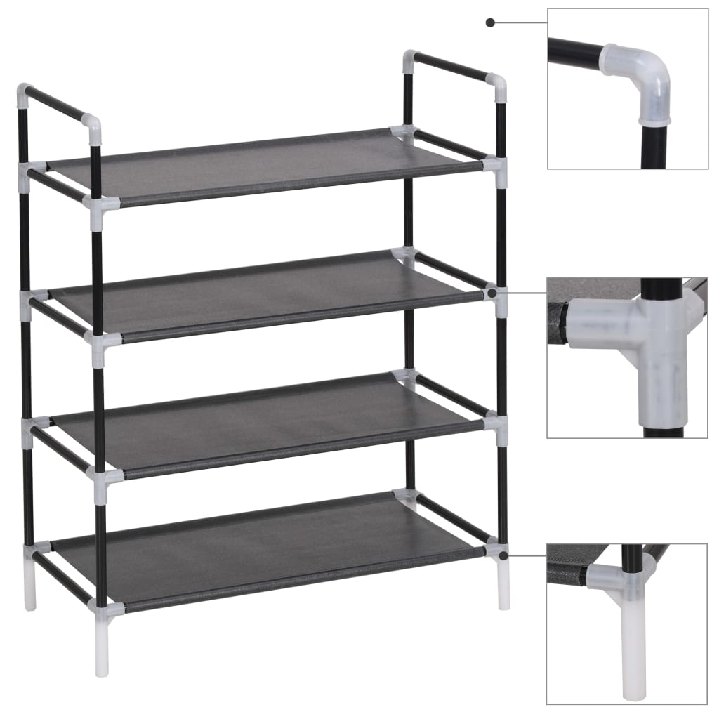 Schoenenrek Met 4 Schappen Metaal En Ongeweven Stof 60 x 29 x 71 cm Zwart