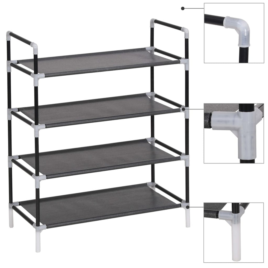 Schoenenrek Met 4 Schappen Metaal En Ongeweven Stof 60 x 29 x 71 cm Zwart