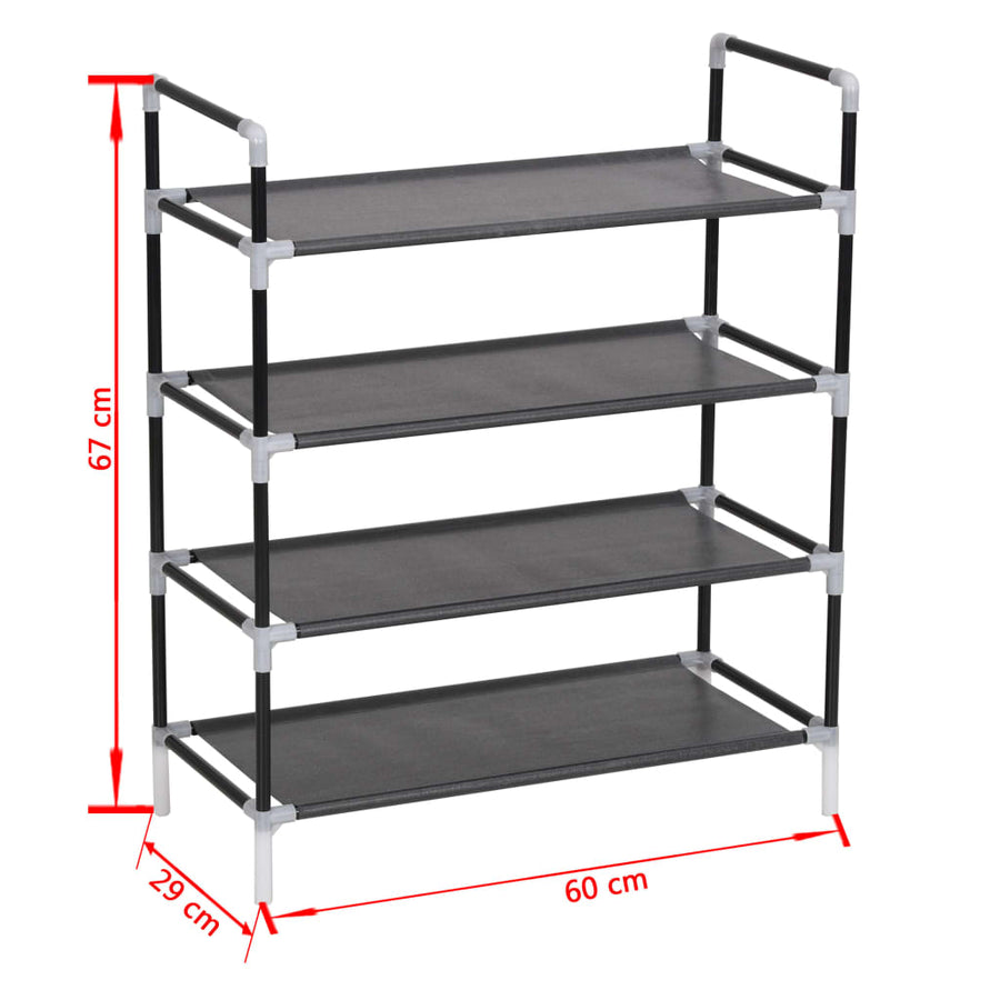Schoenenrek Met 4 Schappen Metaal En Ongeweven Stof 60 x 29 x 71 cm Zwart