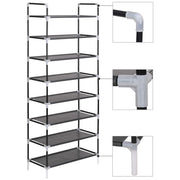 Schoenenrek 8 schappen metaal ongeweven stof zwart 60x28x140 cm