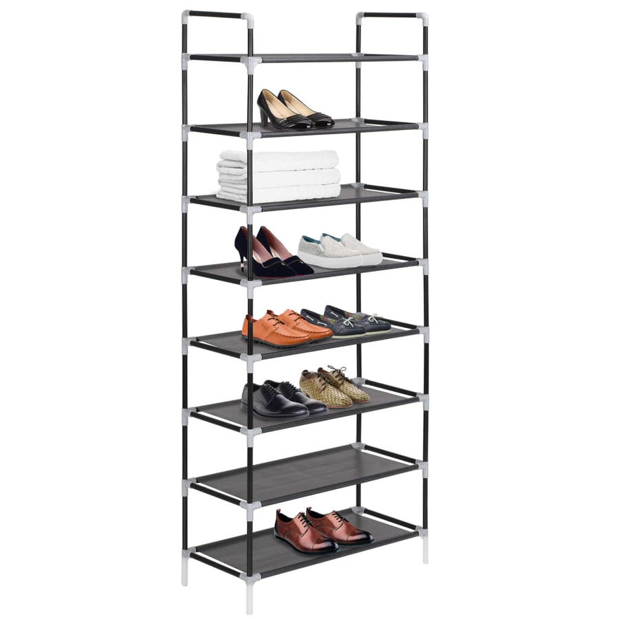 Schoenenrek met 8 schappen metaal en ongeweven stof zwart 60 x 28 x 140 cm Zwart