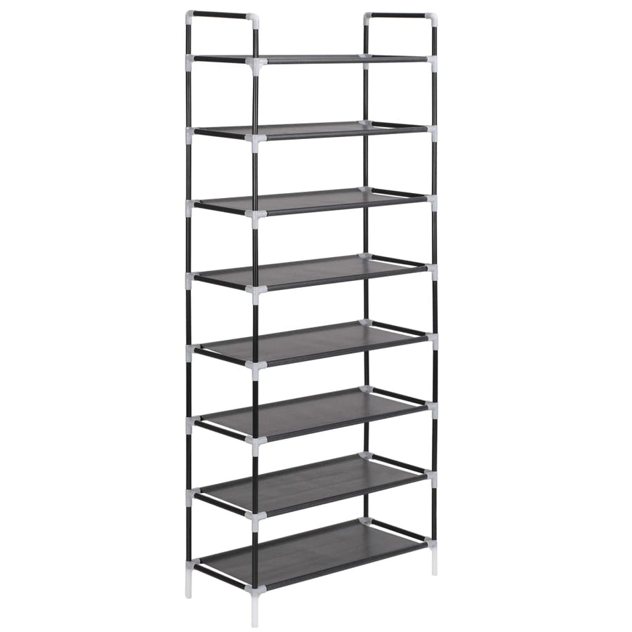 Schoenenrek met 8 schappen metaal en ongeweven stof zwart 60 x 28 x 140 cm Zwart