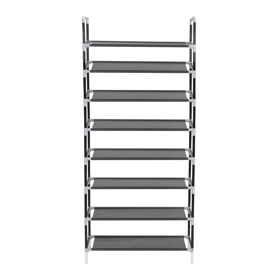 Schoenenrek met 8 schappen metaal en ongeweven stof zwart 60 x 28 x 140 cm Zwart
