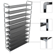 Schoenenrek 10 schappen metaal ongeweven stof zwart 100x29.5x170 cm