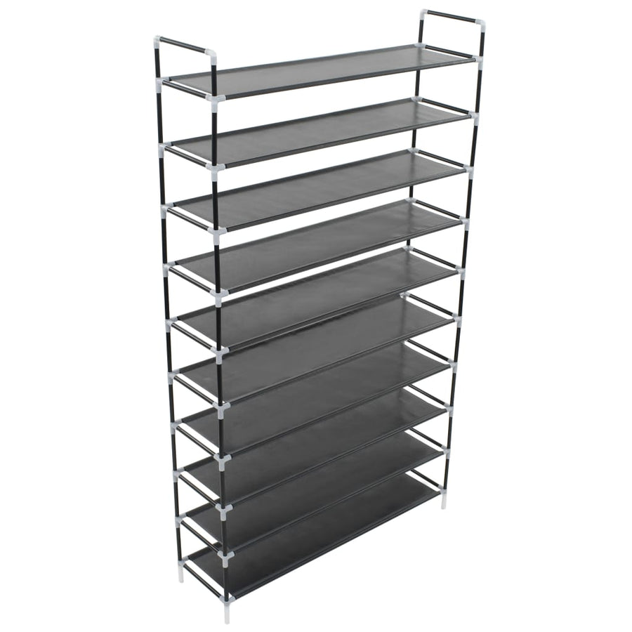 Schoenenrek met 10 schappen metaal en ongeweven stof zwart 100 x 29.5 x 170 cm Zwart