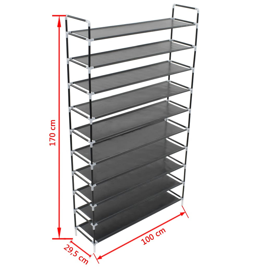 Schoenenrek met 10 schappen metaal en ongeweven stof zwart 100 x 29.5 x 170 cm Zwart