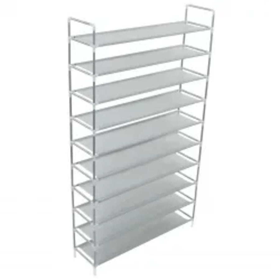 Schoenenrek met 10 schappen metaal en nonwoven stof zilverkleur 100 x 29.5 x 170 cm Zilver