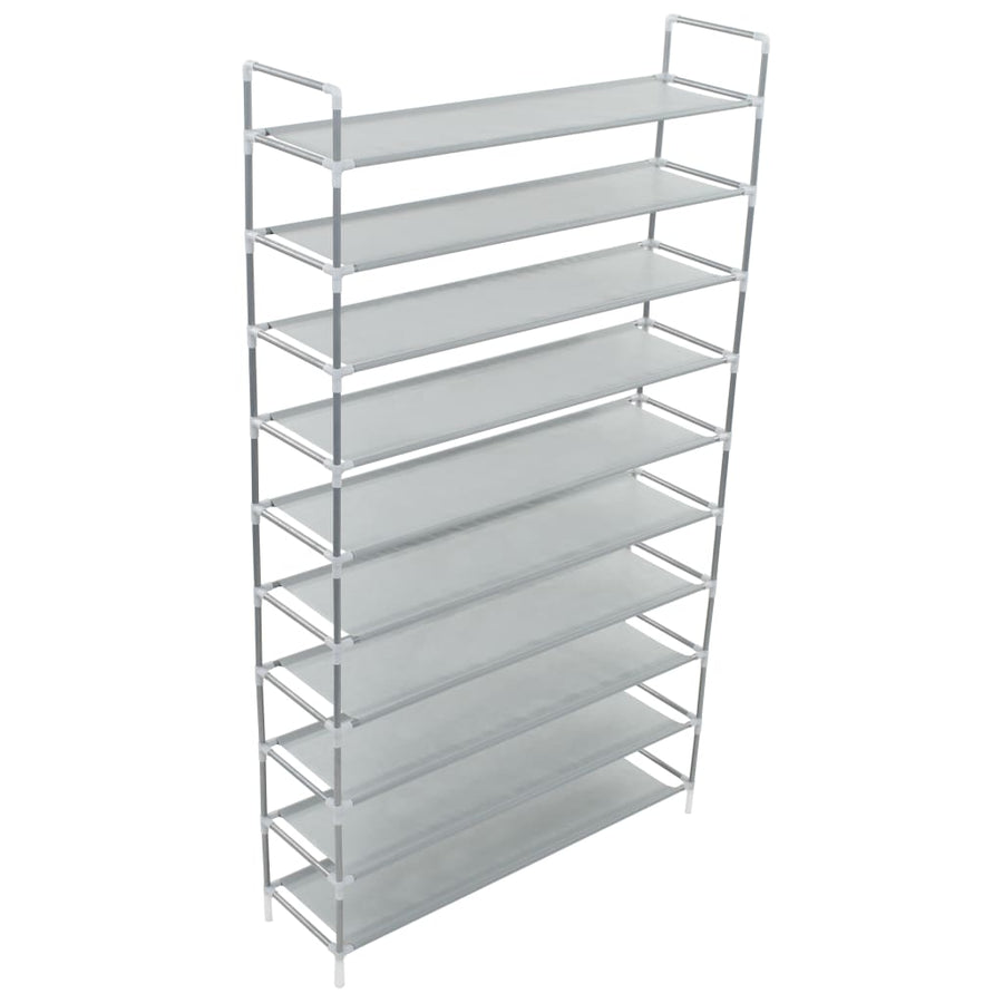Schoenenrek met 10 schappen metaal en nonwoven stof zilverkleur 100 x 29.5 x 170 cm Zilver