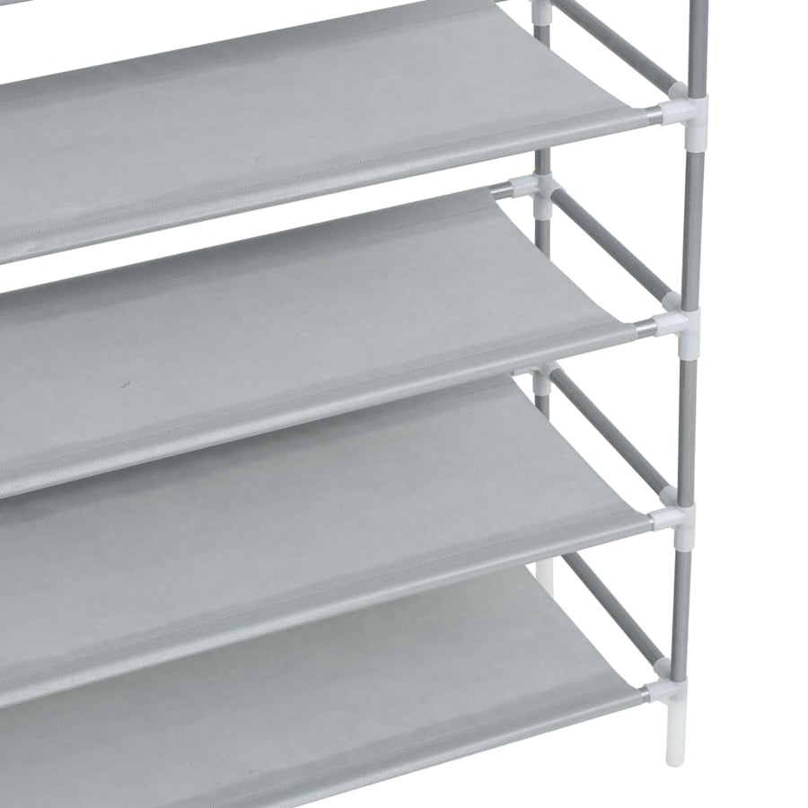 Schoenenrek met 10 schappen metaal en nonwoven stof zilverkleur 100 x 29.5 x 170 cm Zilver