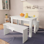 Dining table and benches 3 pcs carved wood white