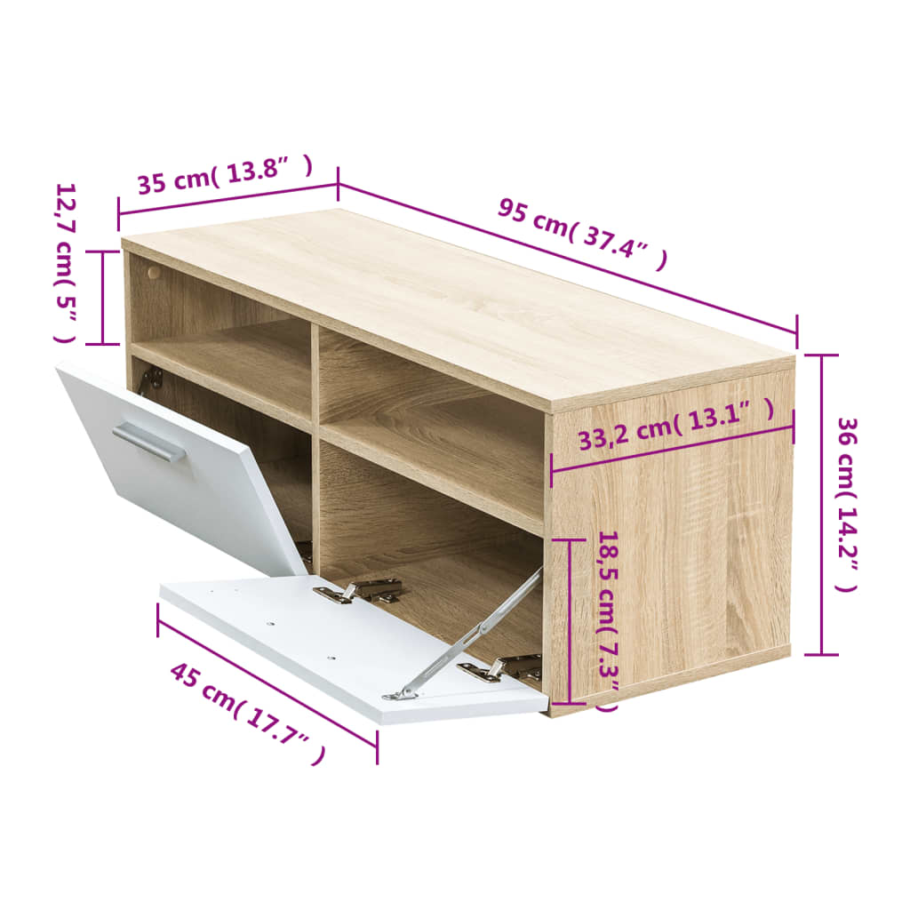 Tv-Meubel 95X35X36 Cm Spaanplaat Kleurig En Eiken en wit