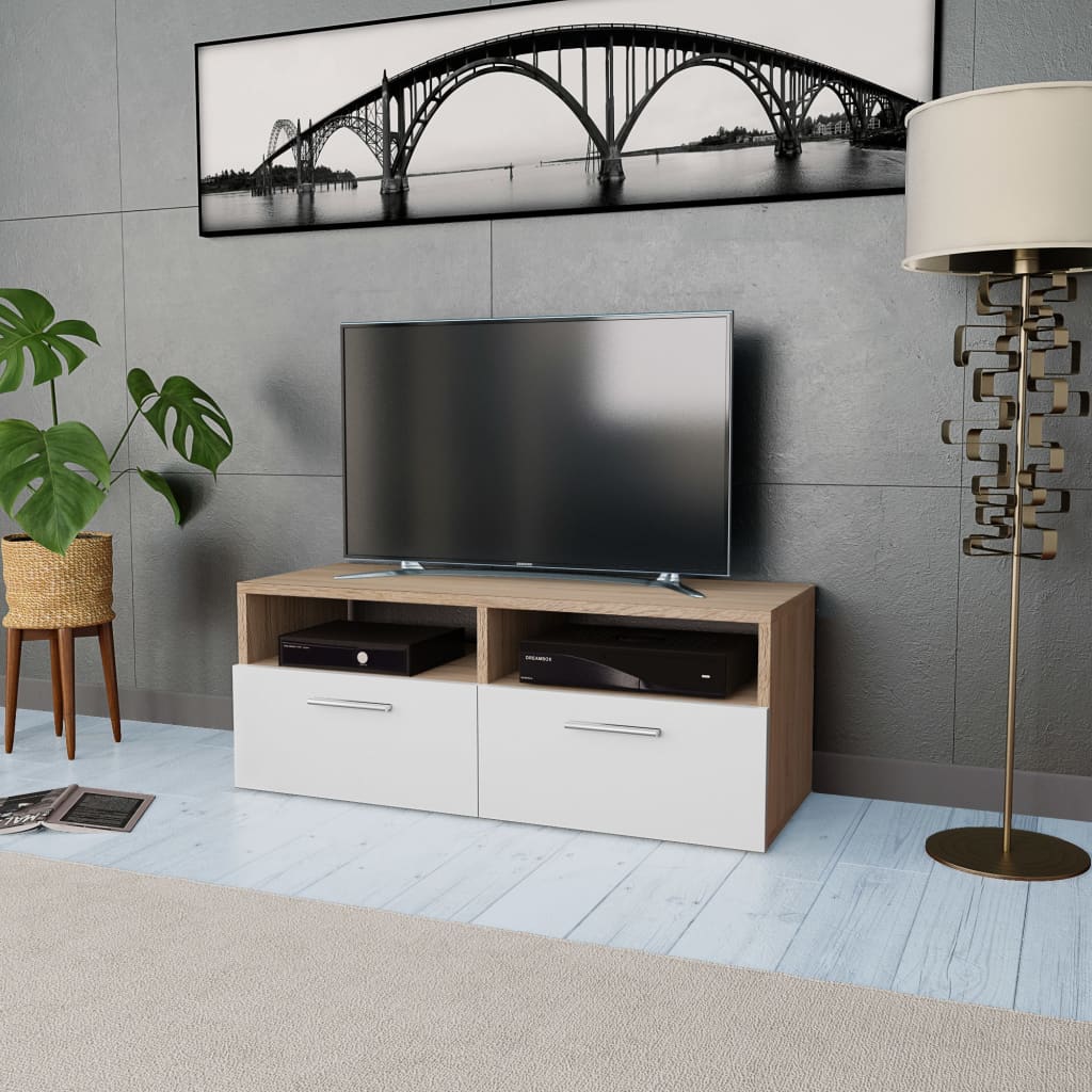 Tv-Meubel 95X35X36 Cm Spaanplaat Kleurig En Eiken en wit