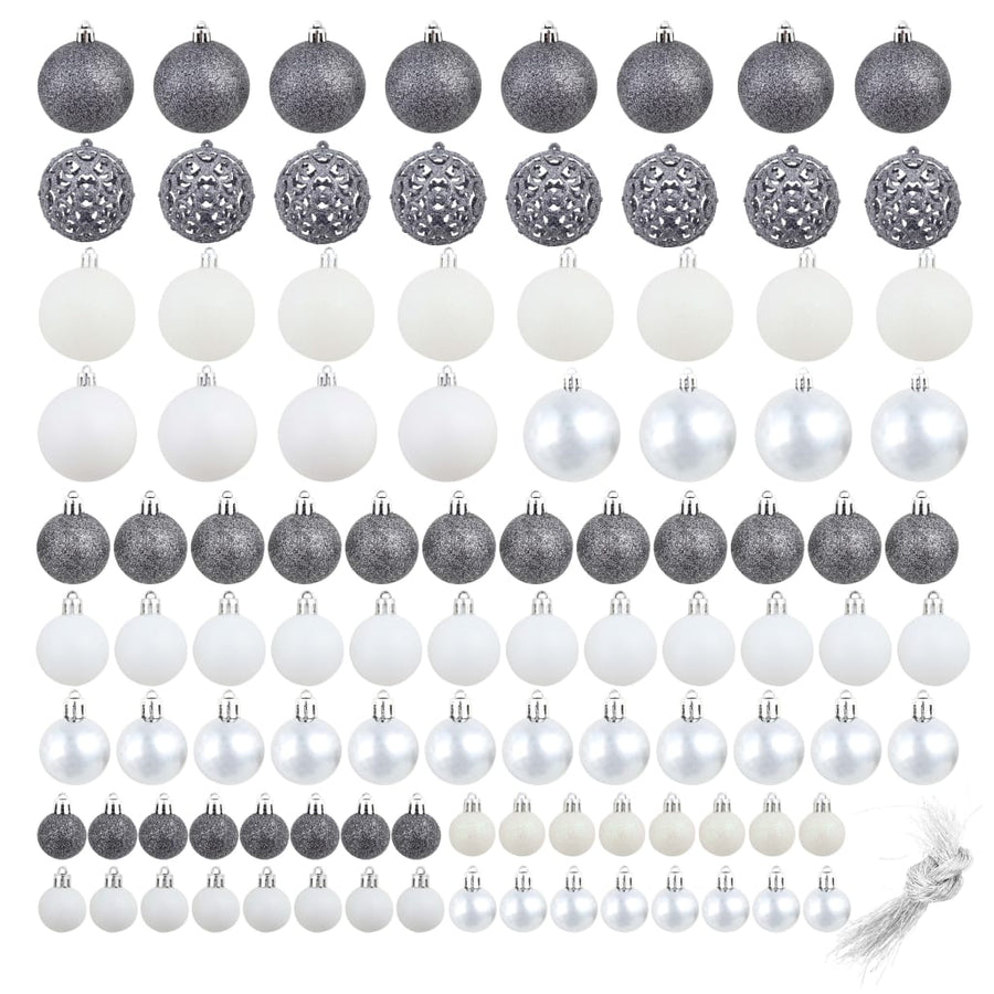 -Delige Kerstballenset 3/4/6 Cm Wit/grijs