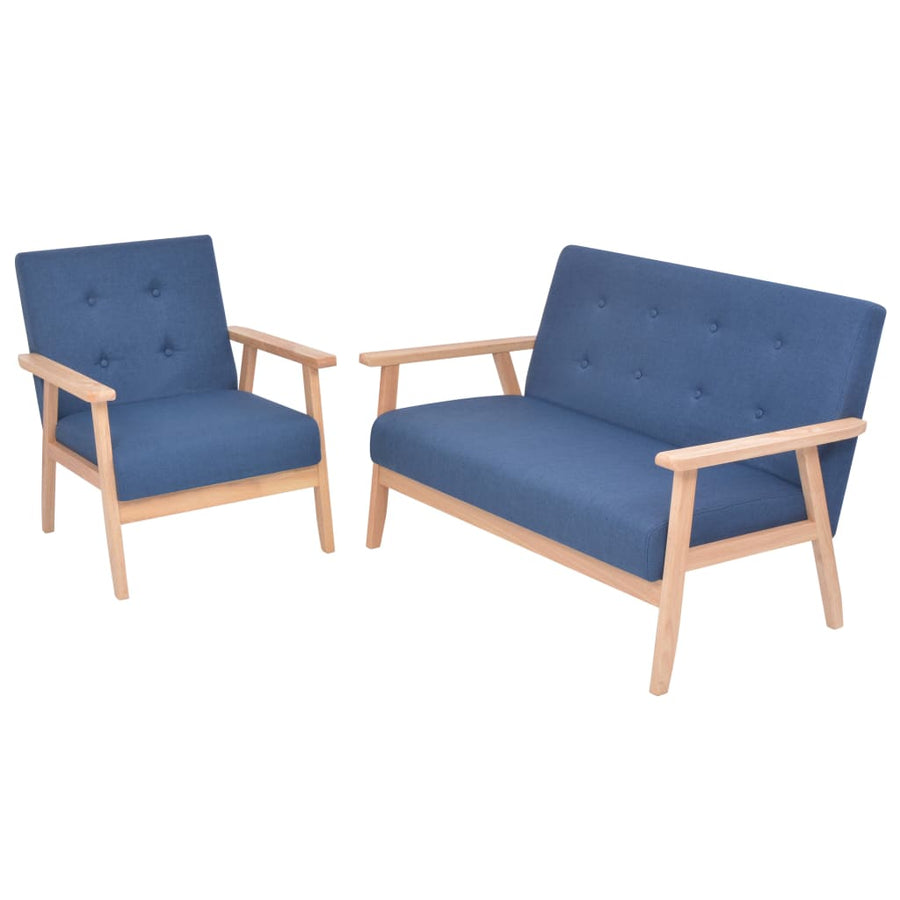Bankstel Stof 2-Delig Blauw Fauteuil + tweezitsbank