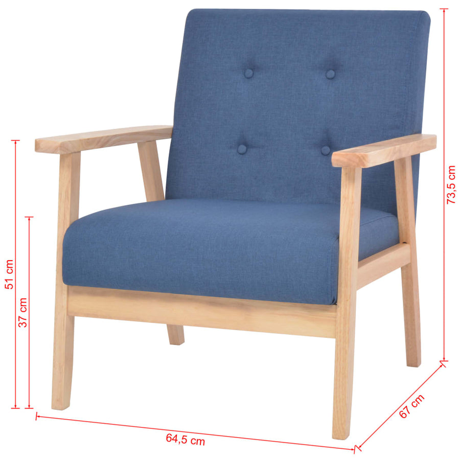 Bankstel Stof 2-Delig Blauw Fauteuil + tweezitsbank