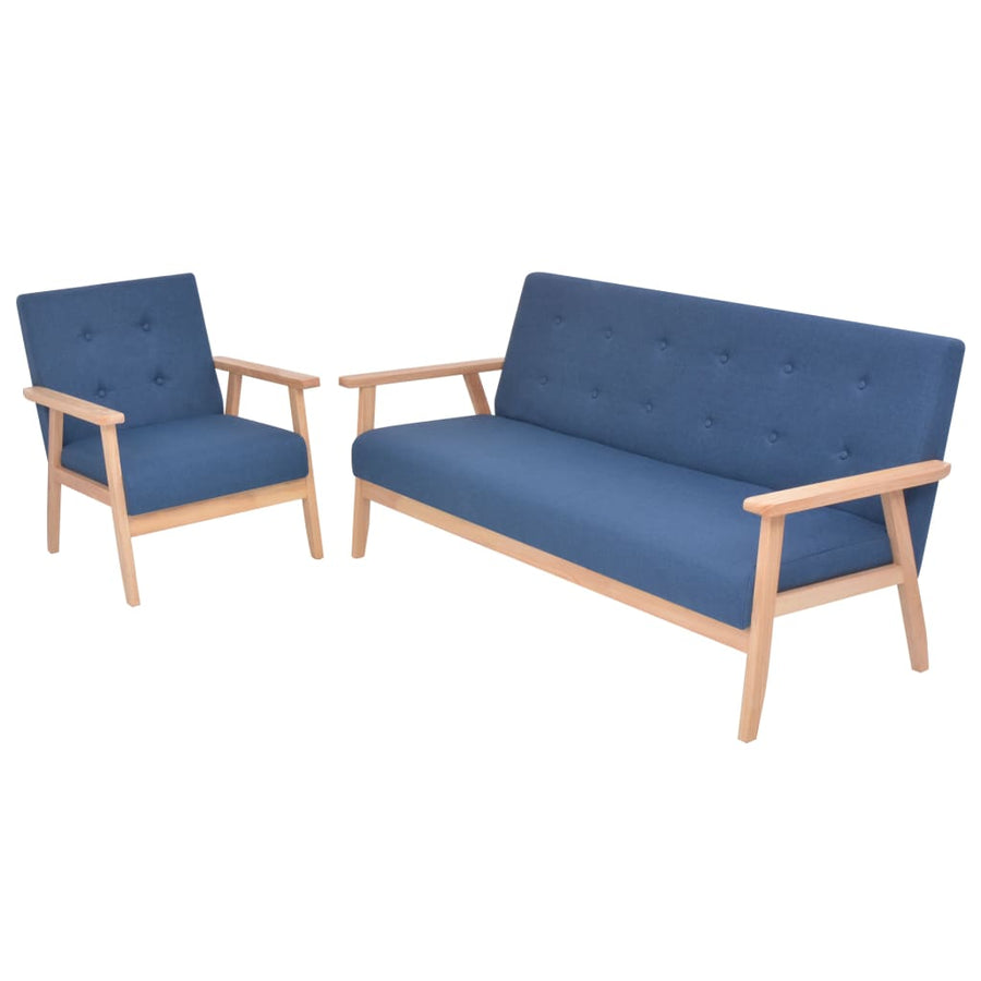 Bankstel Stof 2-Delig Blauw Fauteuil + driezitsbank