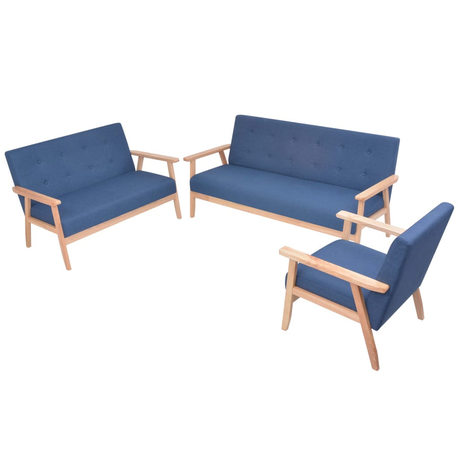 Bankstel Stof 3-Delig Blauw Fauteuil + tweezitsbank + driezitsbank