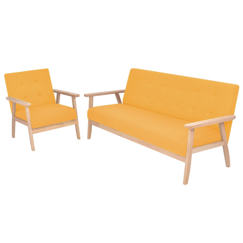 Bankstel Stof 2-Delig Geel Fauteuil + driezitsbank