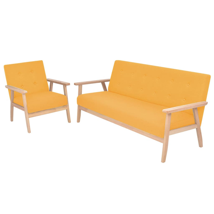 Bankstel Stof 2-Delig Geel Fauteuil + driezitsbank