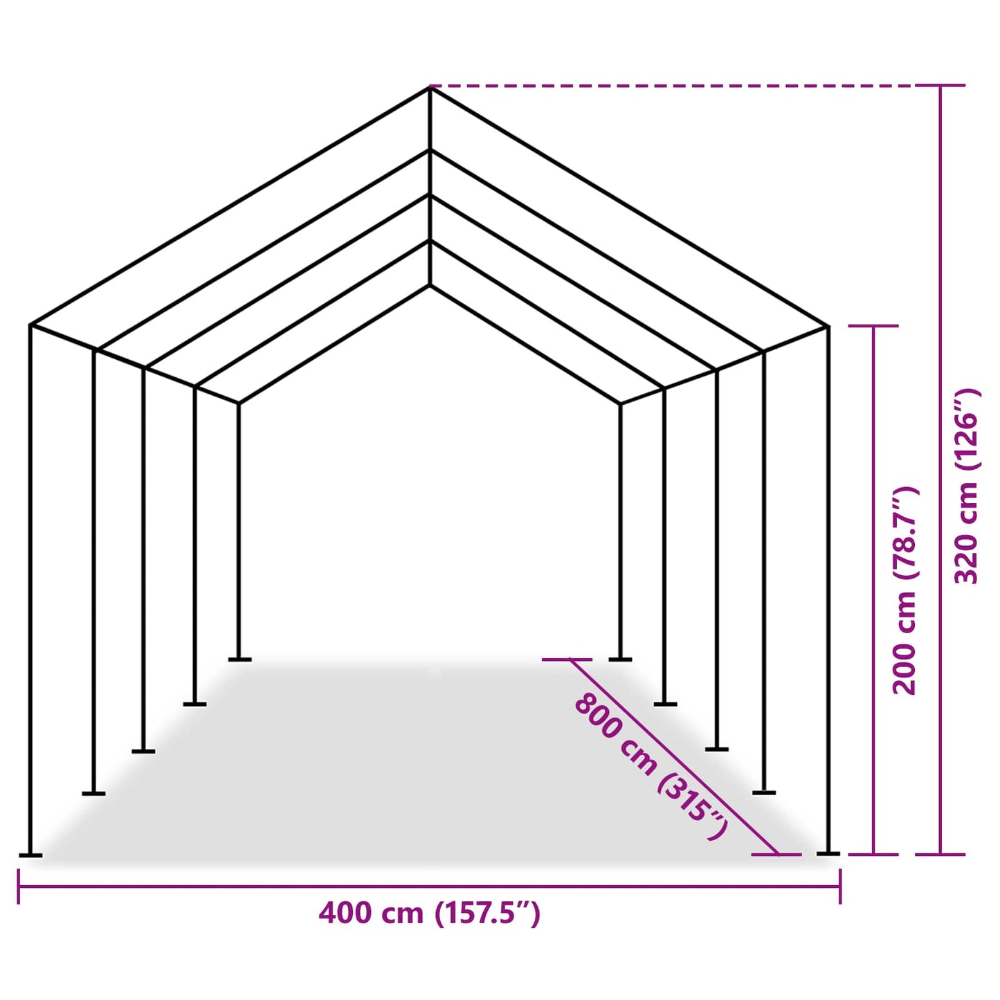 Tentdoek zonder frame Grijs 8 x 4 m PE