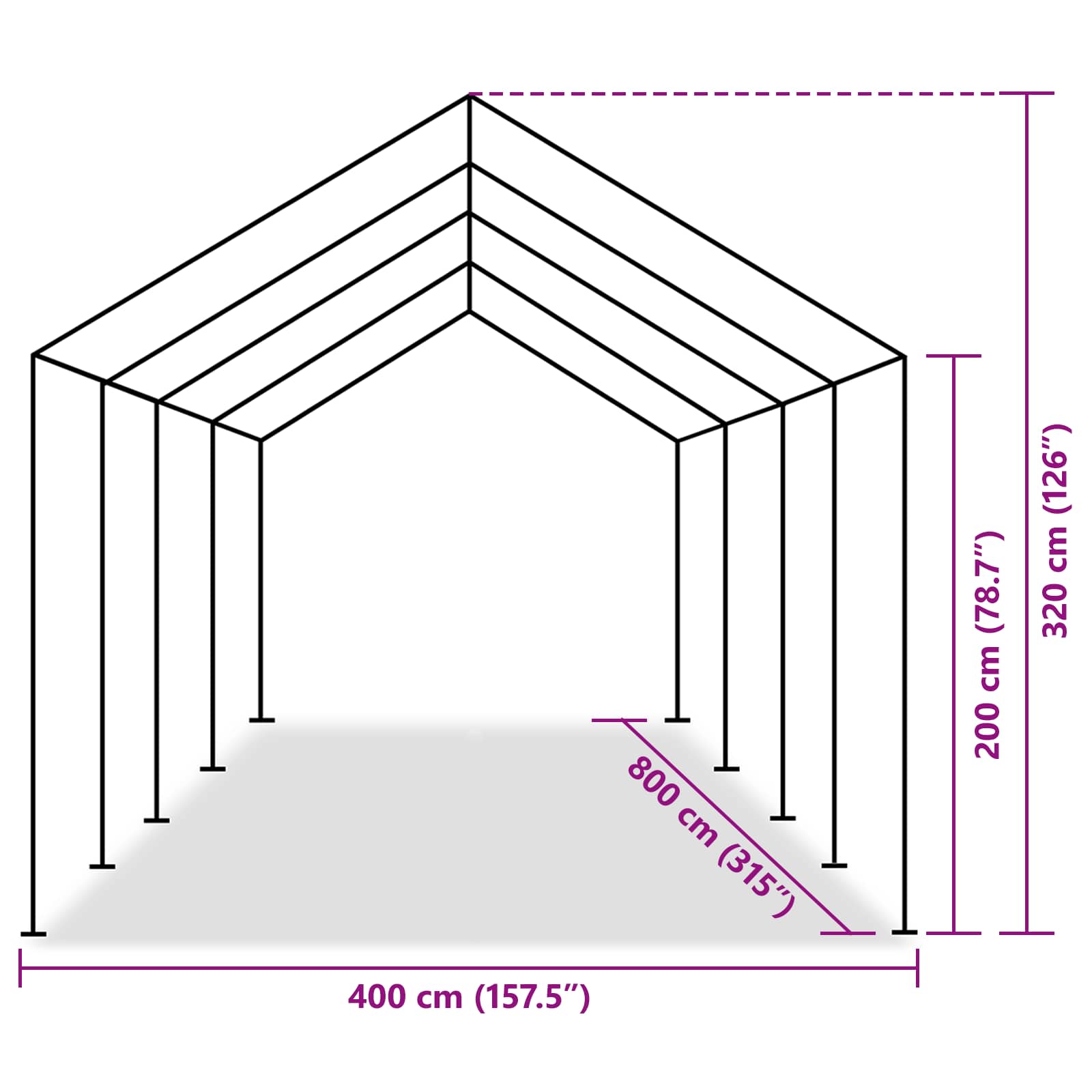 Tentdoek zonder frame Grijs 8 x 4 m PE