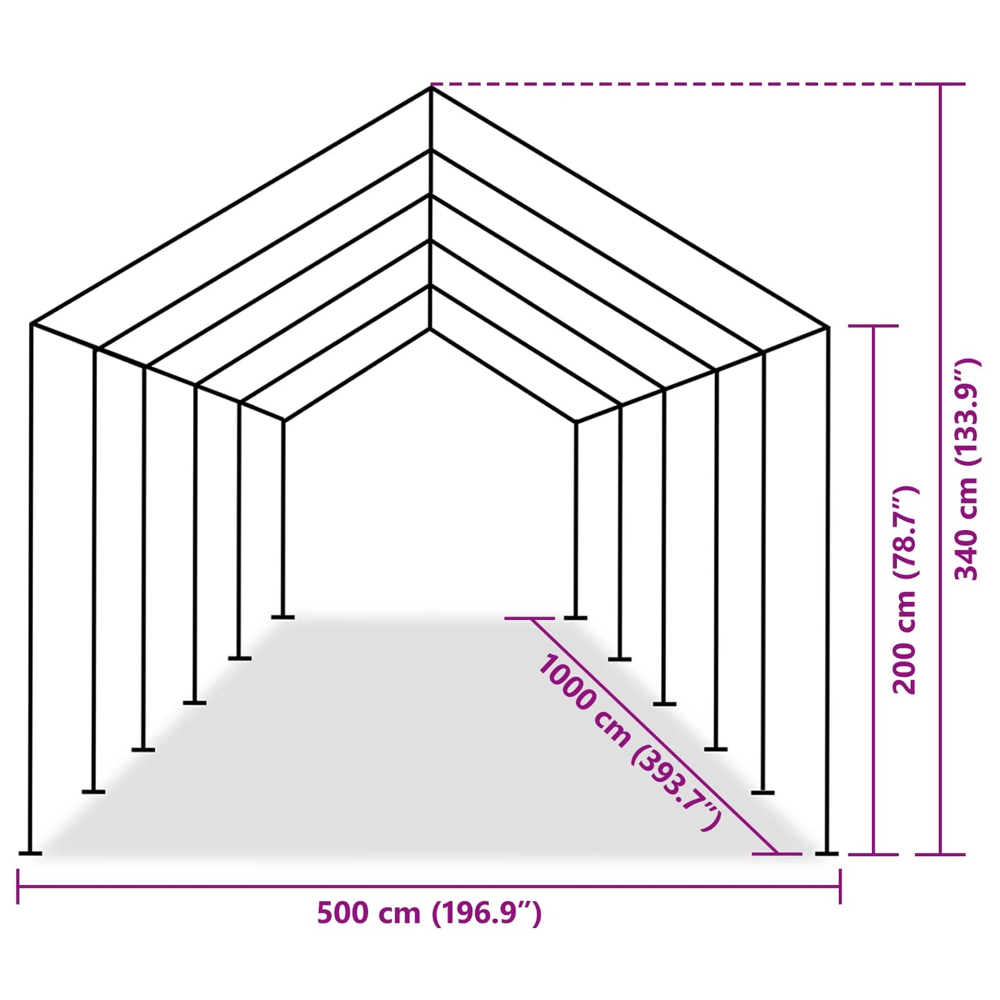 Tentdoek zonder frame Grijs 10 x 5 m PE