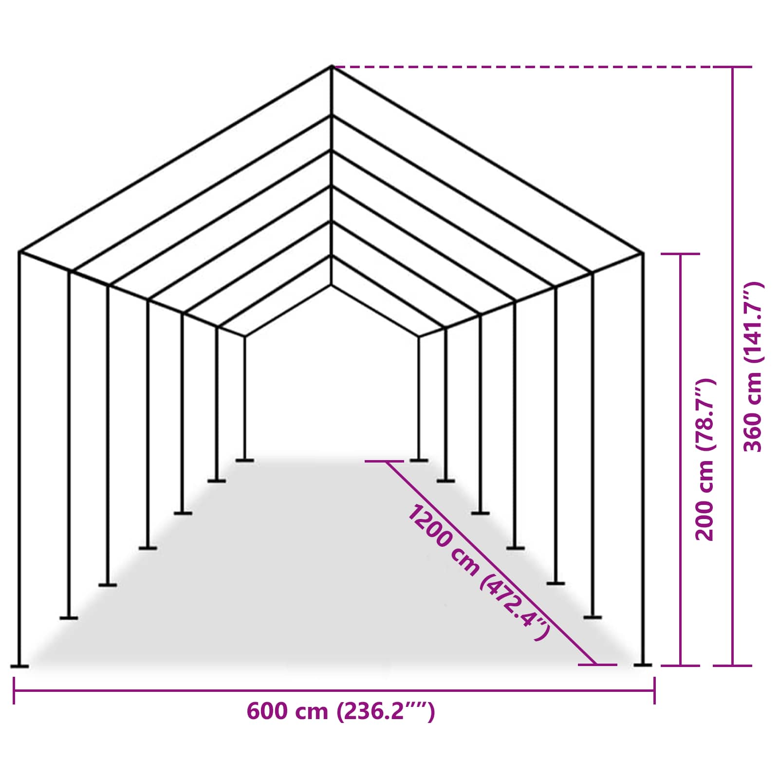 Tentdoek zonder frame Grijs 12 x 6 m PE