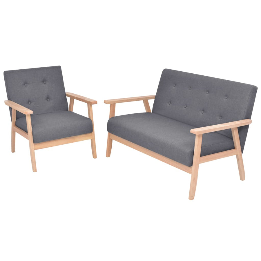 Bankstel Stof 2-Delig Donkergrijs Fauteuil + tweezitsbank