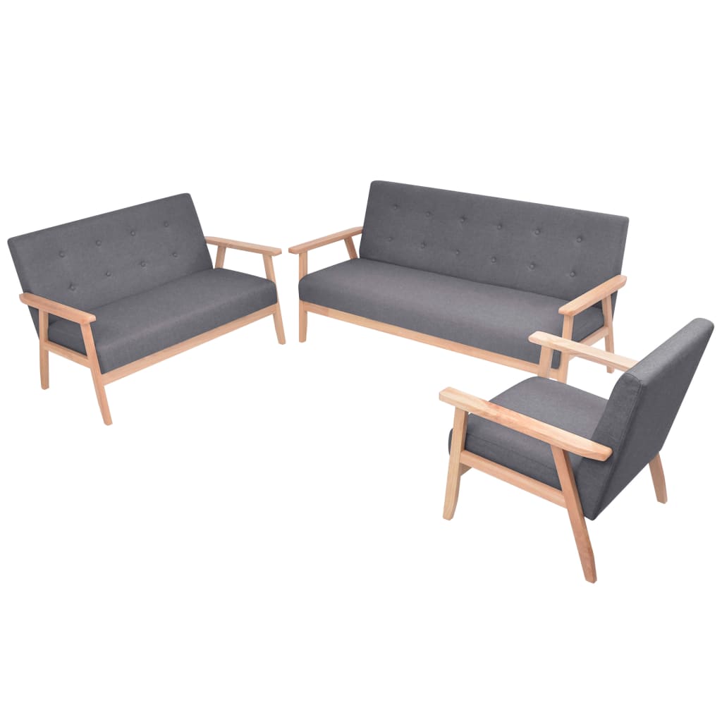 Bankstel Stof 3-Delig Donkergrijs Fauteuil + tweezitsbank + driezitsbank