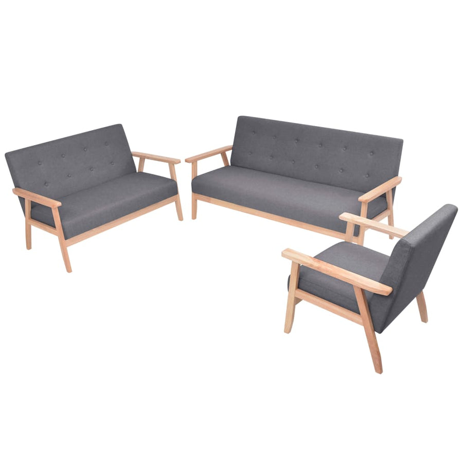 Bankstel Stof 3-Delig Donkergrijs Fauteuil + tweezitsbank + driezitsbank