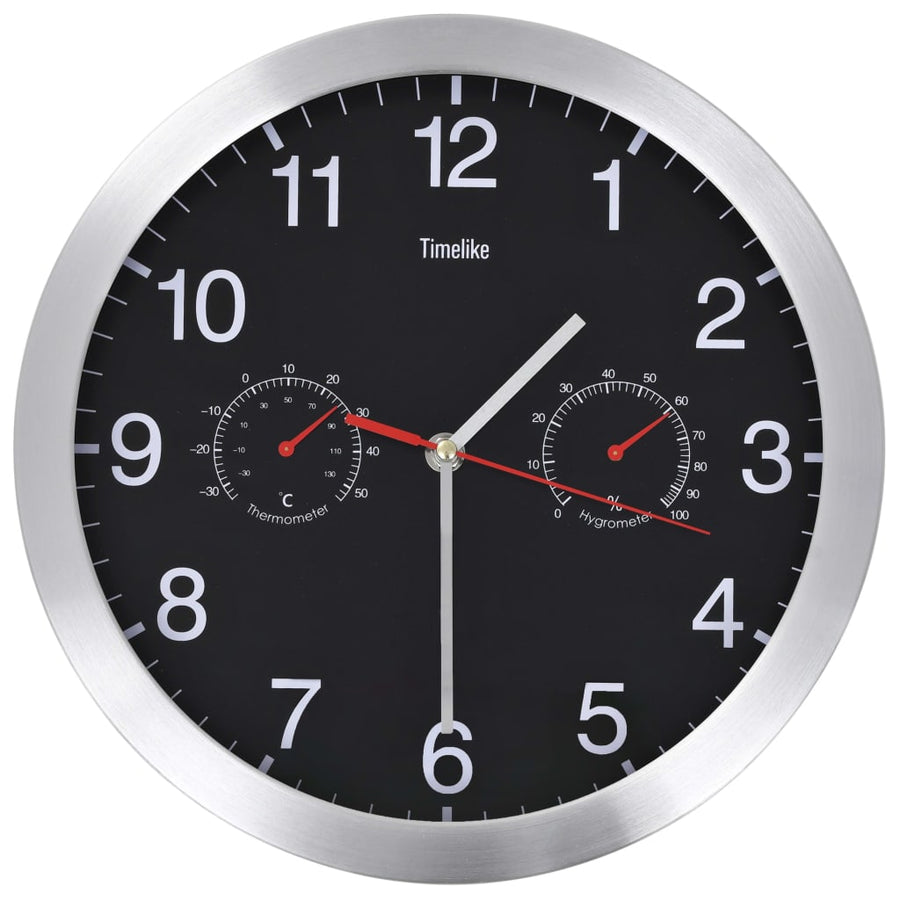 Wandklok Met Quartz-Mechanisme Hygrometer Thermometer 30 Cm Zwart