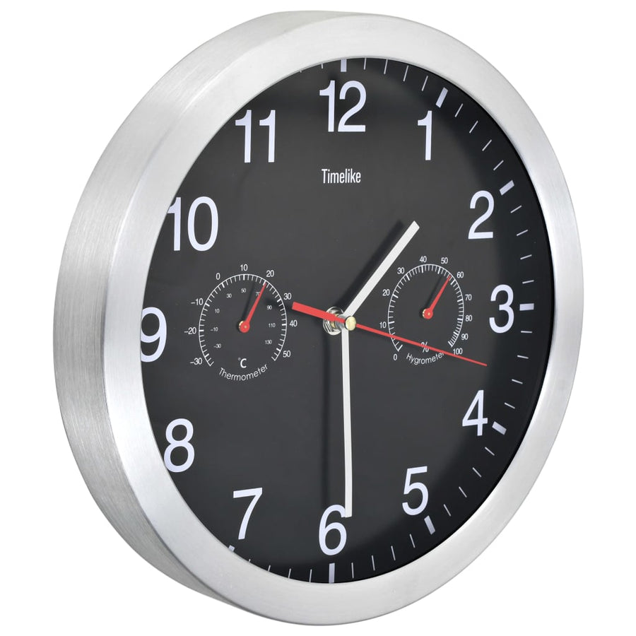 Wandklok Met Quartz-Mechanisme Hygrometer Thermometer 30 Cm Zwart