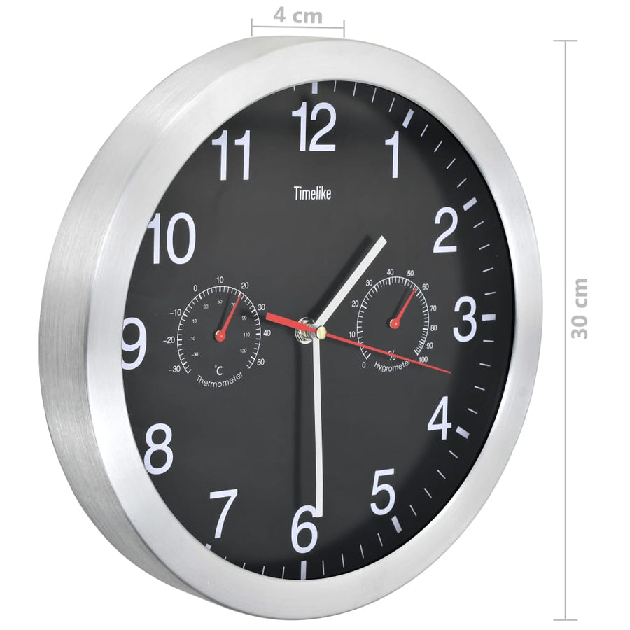 Wandklok Met Quartz-Mechanisme Hygrometer Thermometer 30 Cm Zwart