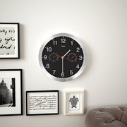 Wandklok 30 cm aluminium zwart met hygrometer thermometer