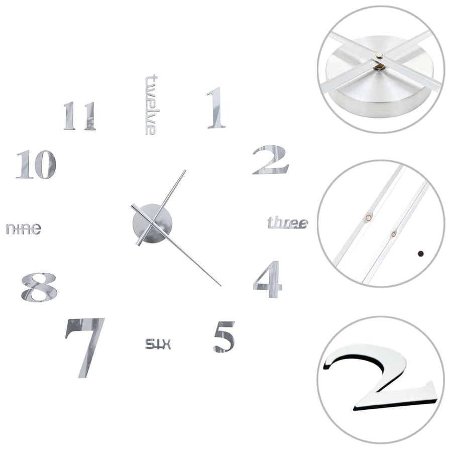 3D-Wandklok 100 Cm Xxl Modern Kleurig Zilver