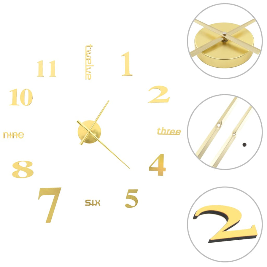 3D-wandklok 100 cm XXL modern goudkleurig Goud