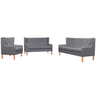 Bankstel stof grijs 3-delig 180x68x90 cm