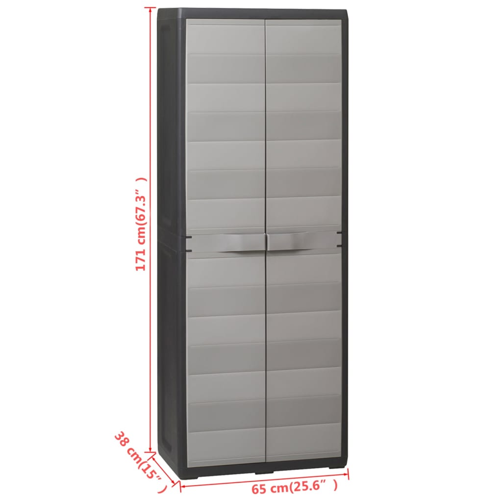 Tuinkast Met 3 Schappen 65 x 38 x 171 cm Zwart en grijs