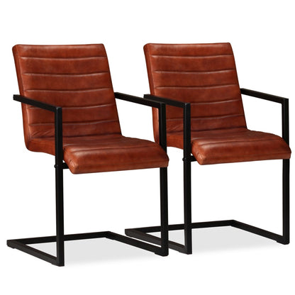 Eetkamerstoelen 2 st echt leer bruin 2 Donkerbruin Patroon 1