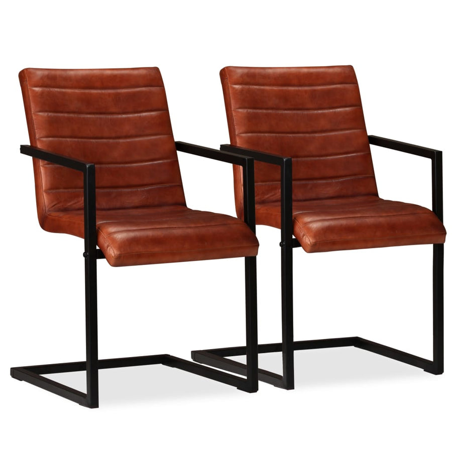 Eetkamerstoelen 2 st echt leer bruin 2 Donkerbruin Patroon 1