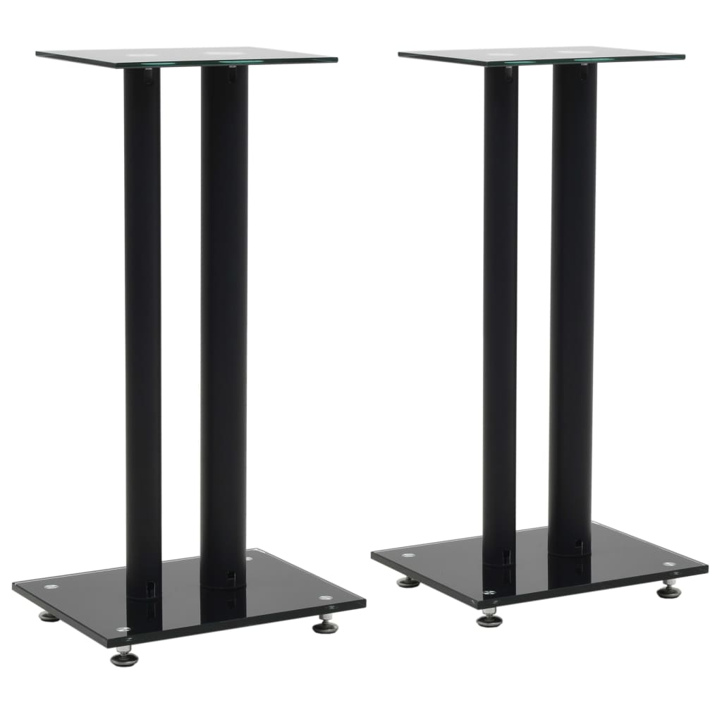 Speakerstandaarden zuil-ontwerp gehard glas zwart 2 st Zwart 2 pilaren