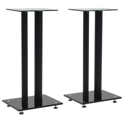 Speakerstandaarden zuil-ontwerp gehard glas zwart 2 st Zwart 2 pilaren