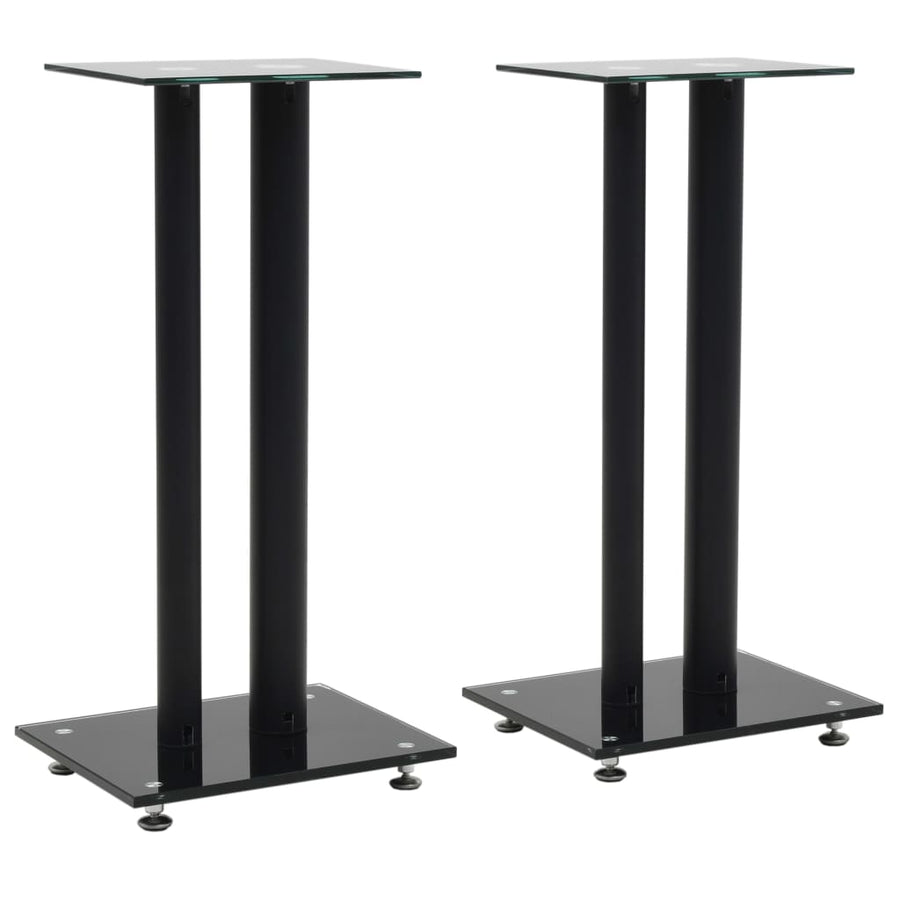 Speakerstandaarden zuil-ontwerp gehard glas zwart 2 st Zwart 2 pilaren