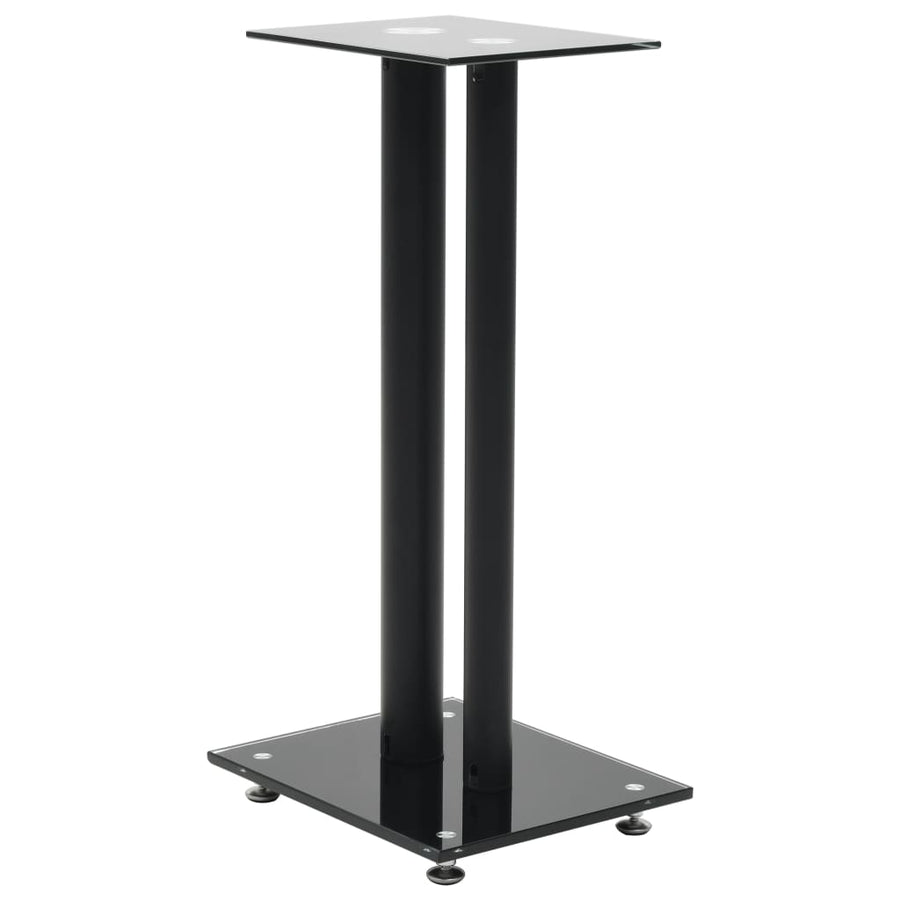 Speakerstandaarden zuil-ontwerp gehard glas zwart 2 st Zwart 2 pilaren