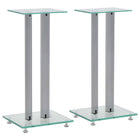 Speaker Stands Column Design Tempered Glass Silver 2 pcs