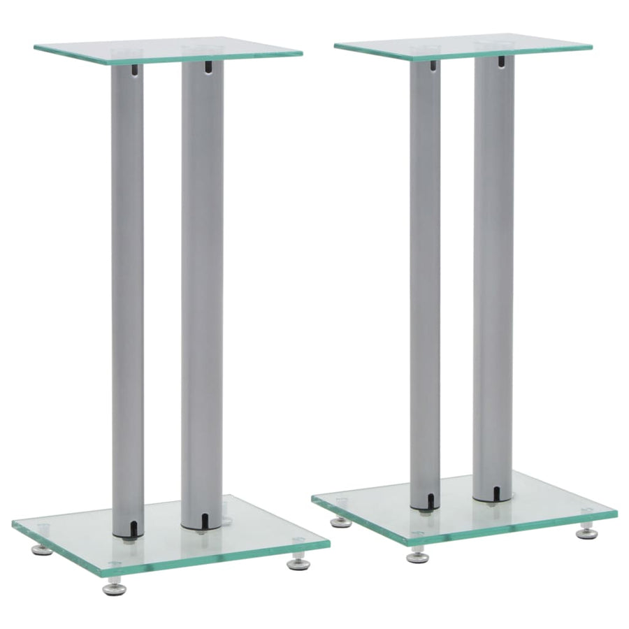 Speakerstandaarden zuil-ontwerp gehard glas zilver 2 st Zilver